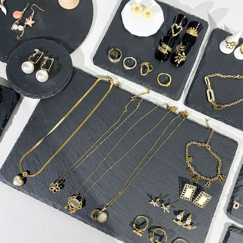 Black Jewelry Display Stand Necklace Placement Showpiece Stone Board Jewelry Trays Showcase Accessories Photo Props