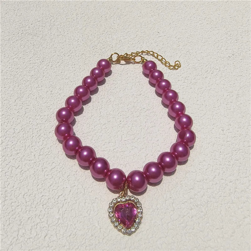 Europe and the United States  fashion foreign trade cat and dog jewelry imitation pearl love gem pendant pet necklace multi-color optional