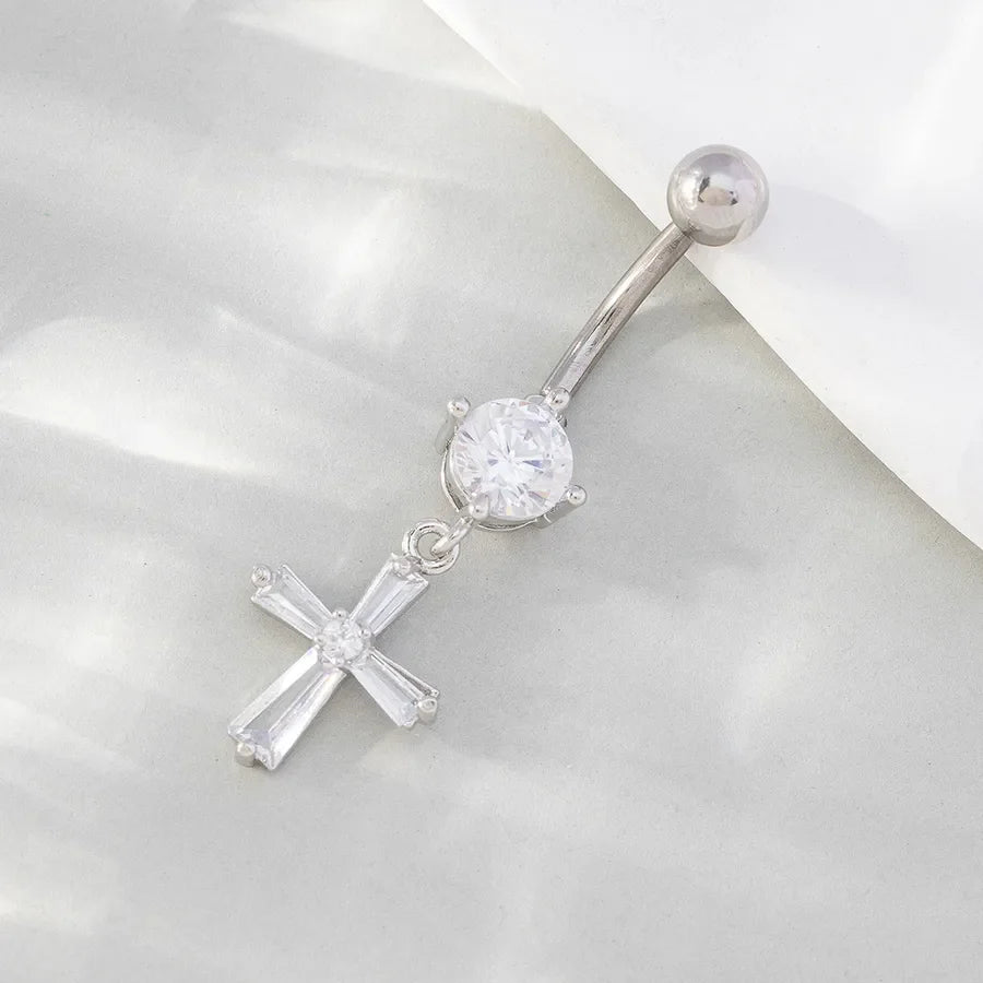 hip-hop cross alloy zircon belly ring in bulk