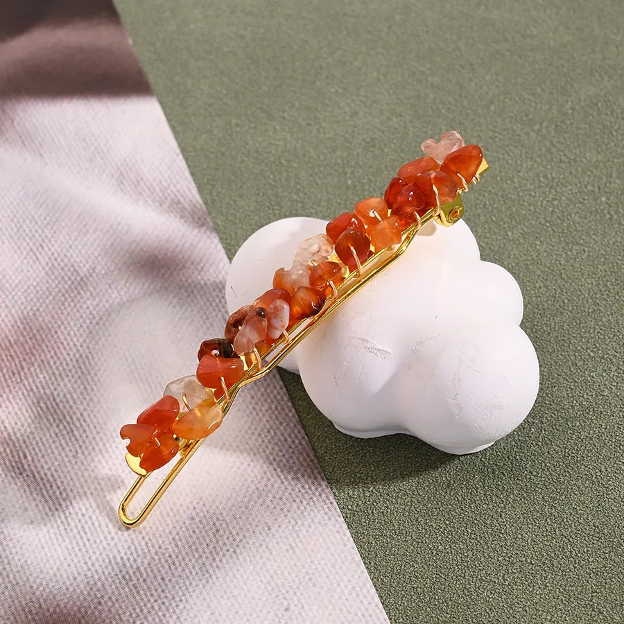 Casual Vintage Style Ethnic Style Women's Irregular Copper Handmade Polishing Plating Natural Stone Hair Clip