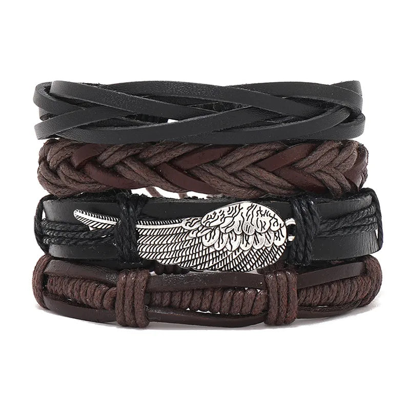fashion cross letter pu leather beaded unisex bracelets 4 pieces