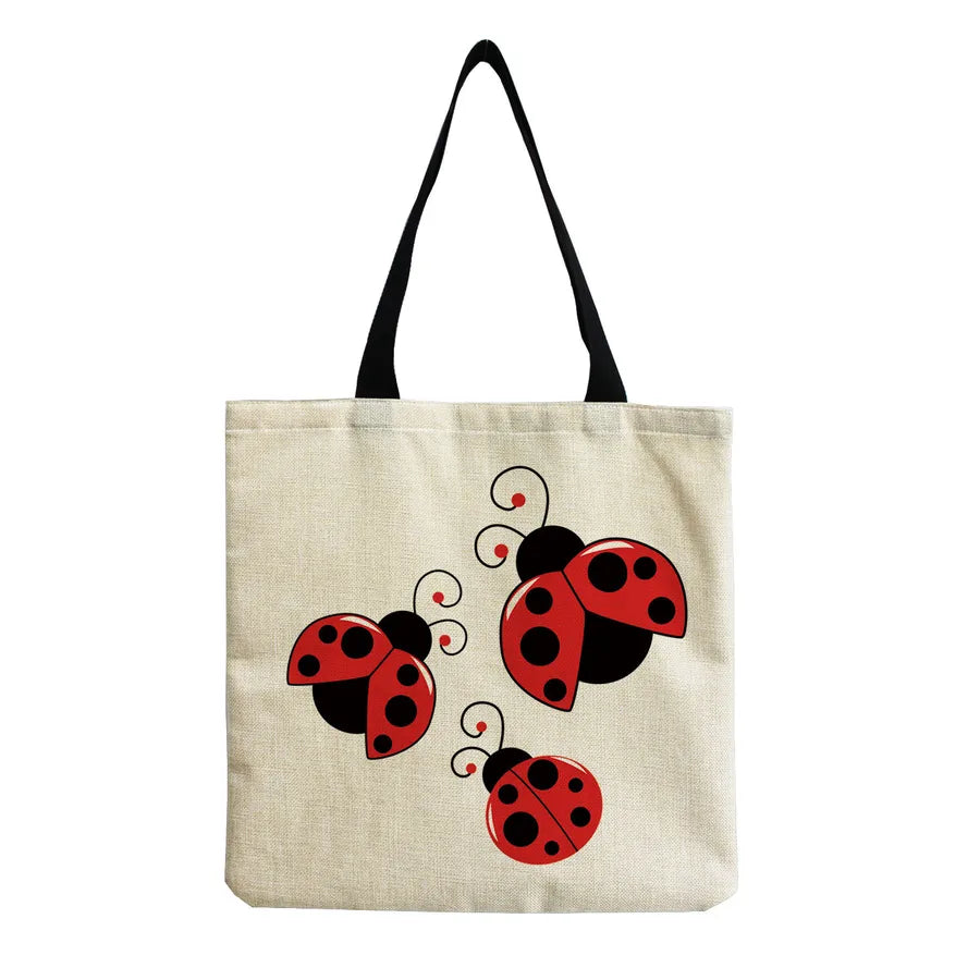Unisex Cute Beetles Linen Shopping bags
