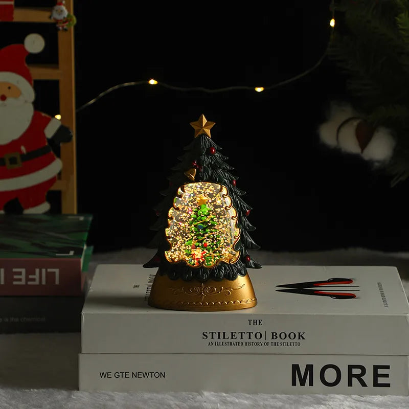 Christmas Decoration Santa Claus Plastic Figurine Water-Filled Night Lamp Decorative Crystal Light Christmas Party Gift