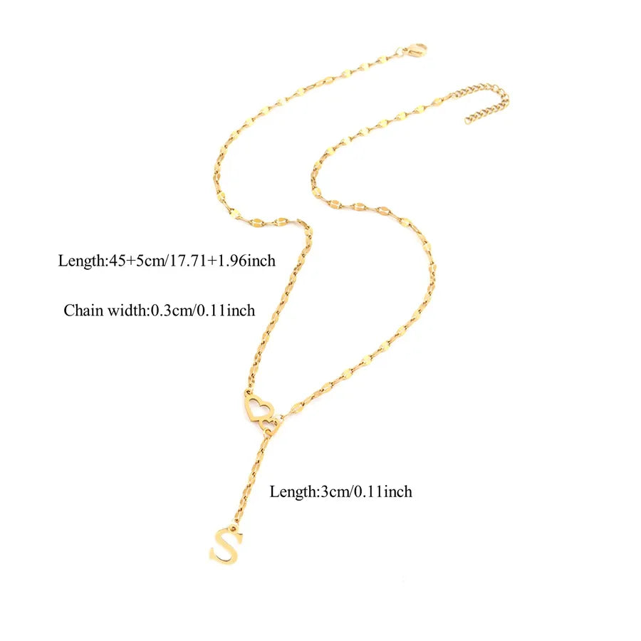 Wholesale Jewelry Simple Style Classic Style Double Heart Letter 201 Stainless Steel 304 Stainless Steel Lip Chain Pendant Necklace