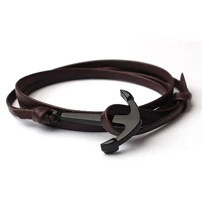 retro ethnic style anchor alloy leather rope polishing plating men's bracelets