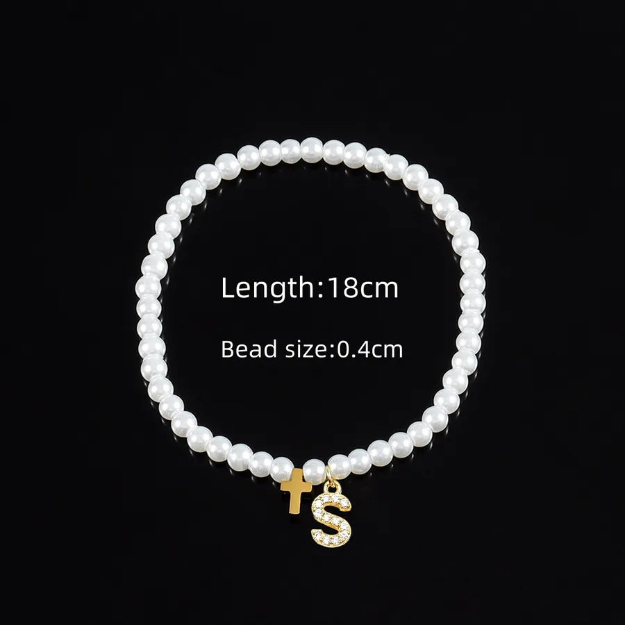 Elegant Vintage Style Classic Style Cross Letter 304 Stainless Steel Artificial Pearl Copper Beaded Chain Beaded Bracelets Wholesale