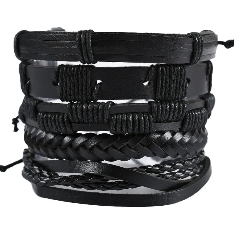 Retro Men's Bracelet 5 Pack Cross Woven Leather Adjustable Set Bracelet Bracelet Wholesale