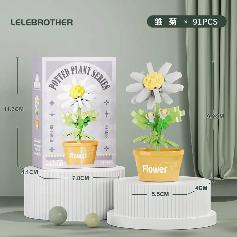 Compatible with  Blocks Flower Children's Educational Assembled Simulation Eternal Flower Flowers Fleshy Potted Toy Gift Wholesale