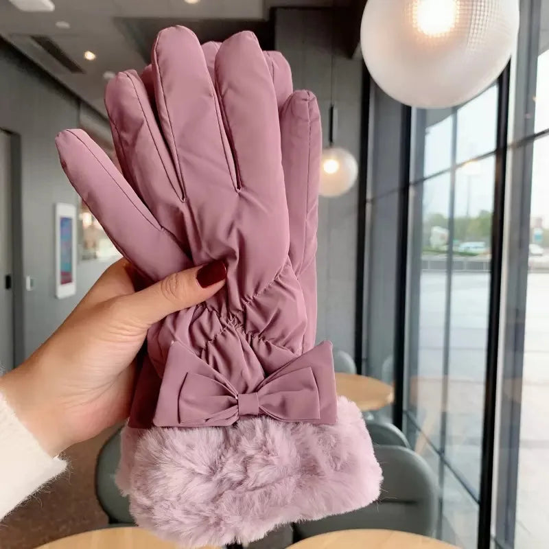 Warm gloves women's winter plus velvet padded suede autumn and winter cold-proof touch screen new cycling ski riding gloves