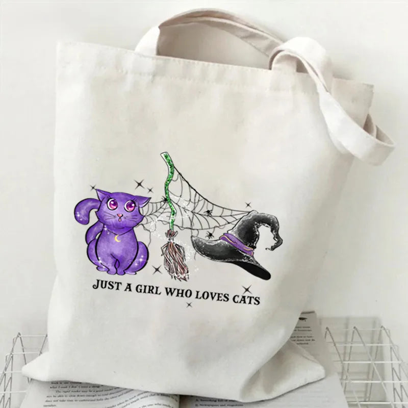 Halloween Printed Canvas Bag Single Shoulder Foldable Handbag Shopping Bag Large Size Square Shape Tote Bag With Double Strap