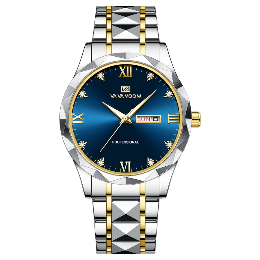 Diamond stainless steel watch with men's  business simple calendar quartz waterproof watch  one-piece delivery