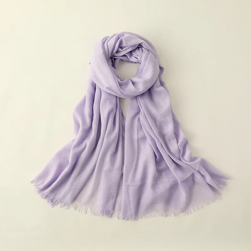 women's elegant solid color cotton silk scarves