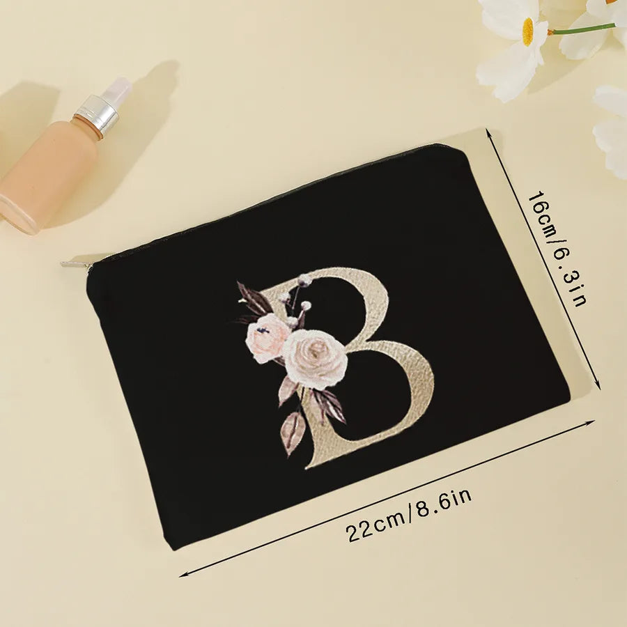 vintage style letter flower polyester square makeup bags