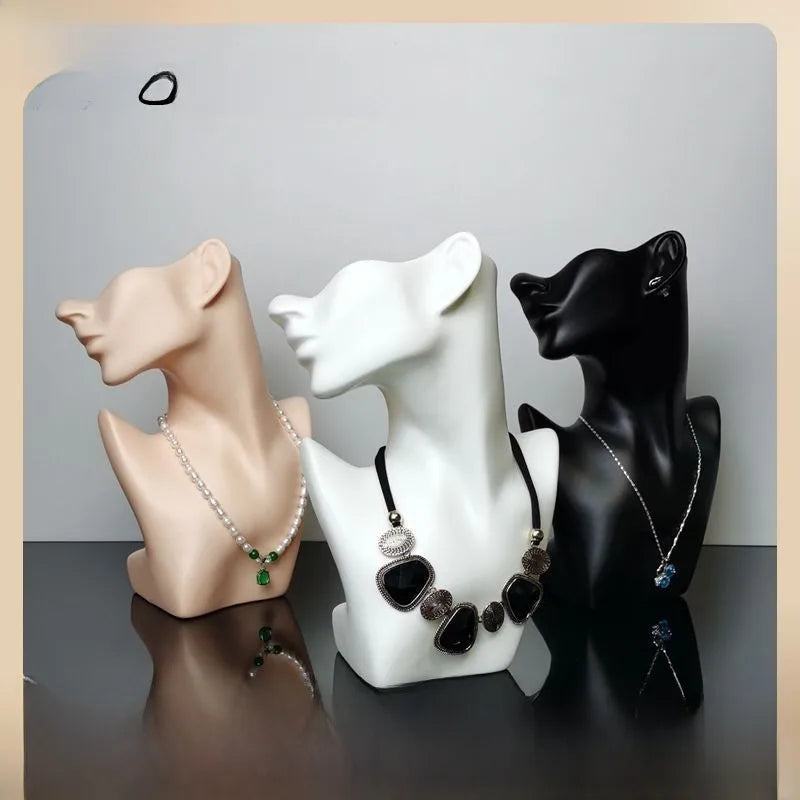 Plastic PVC fake head model black creative half face jewelry head necklace earrings portrait neck display stand dummy head