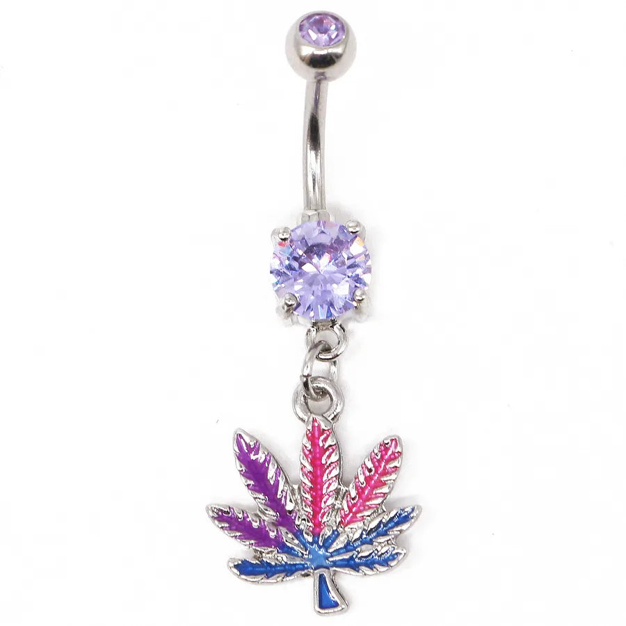 elegant sunflower maple leaf stainless steel alloy copper epoxy inlay rhinestones white gold plated gold plated belly ring