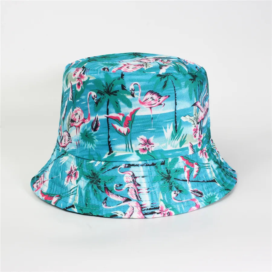 Double-Sided Fisherman Hat Women's Floral Print Sunshade Leaf Animal Cartoon Bucket Cap Spring Summer Elegant Casual Style
