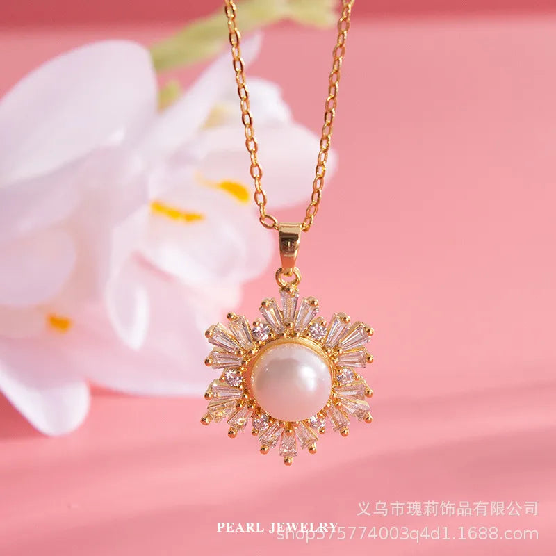 Elegant Glam Snowflake Freshwater Pearl Copper Zircon Rings Earrings Necklace In Bulk