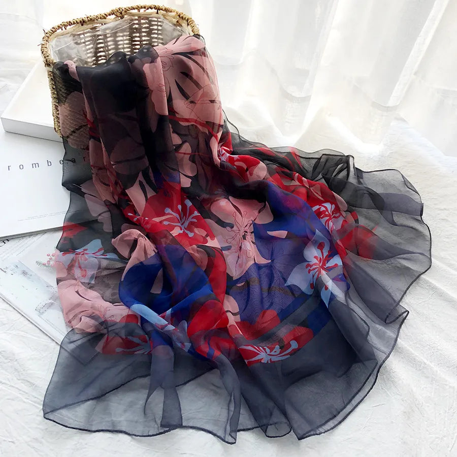 women's streetwear gradient color flower ice silk soft yarn scarves & gloves