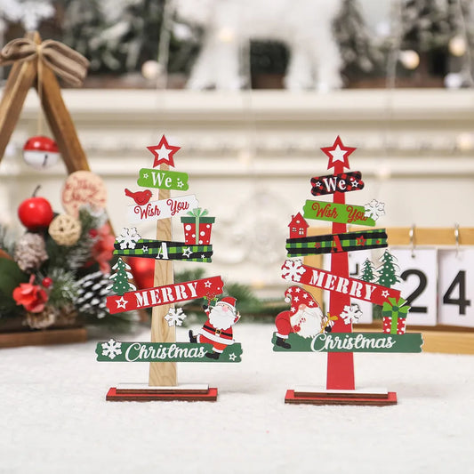 Minguan New Christmas Decorations Mini Desktop Christmas Tree Wooden Ornaments Festive Atmosphere Scene Decoration American Style