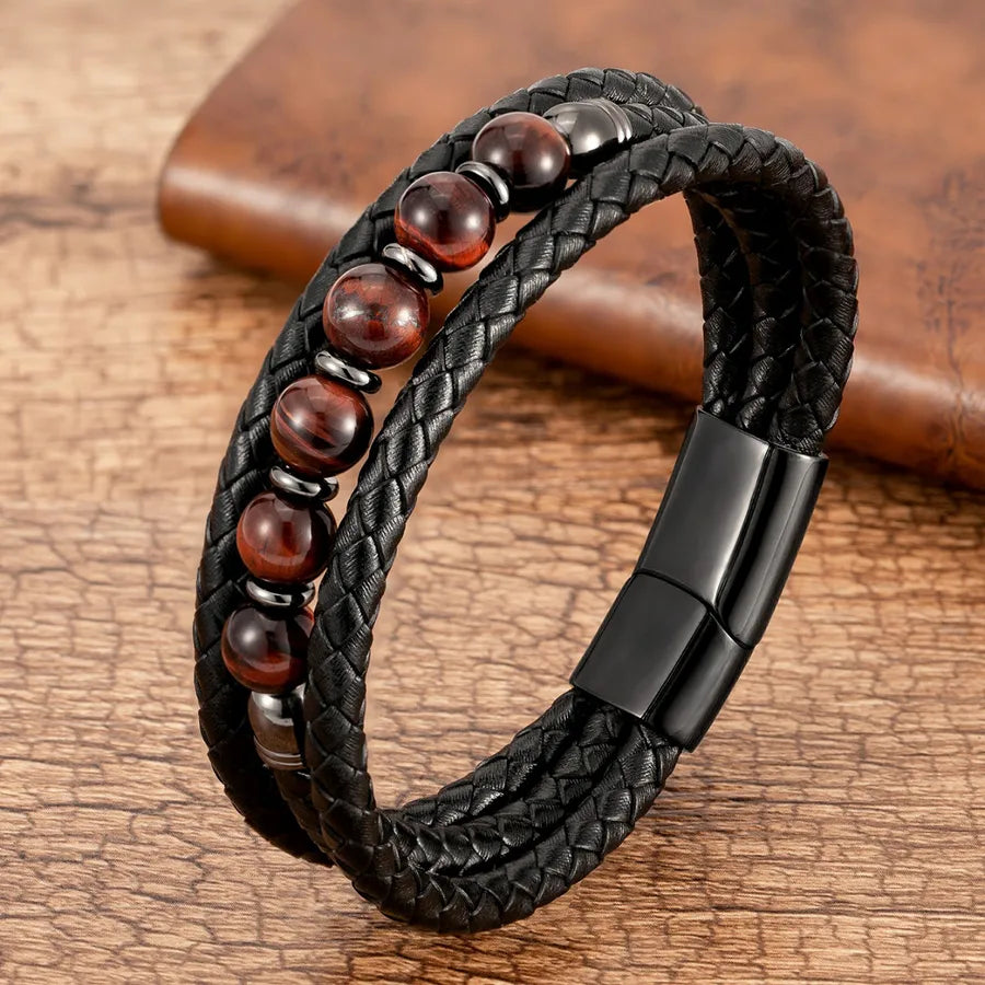handmade round natural stone tiger eye beaded men's bracelets