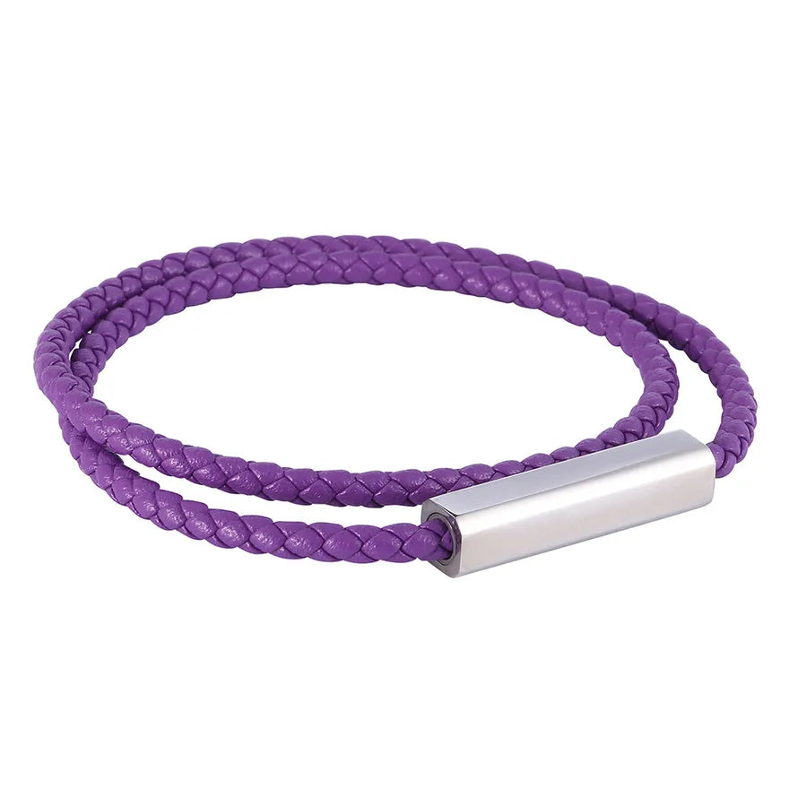 Retro Classic Style Geometric Solid Color Microfiber Leather Titanium Steel Plating Men's Bracelets Men Cord & Leather Bracelets