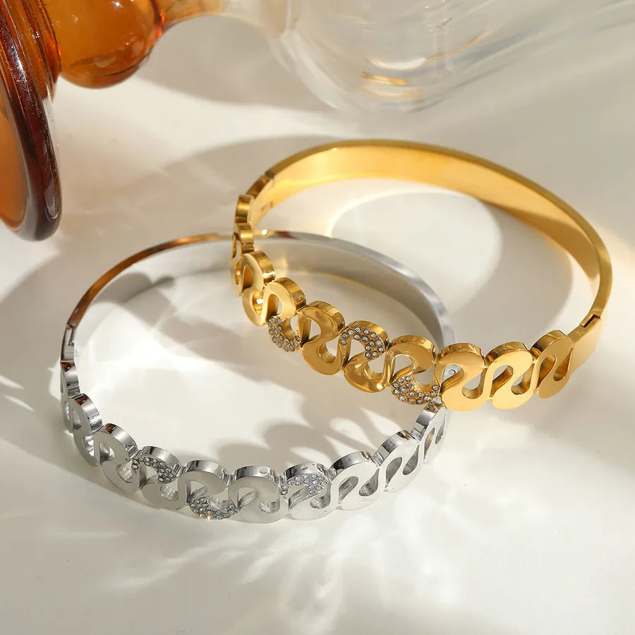 Queen Simple Style Geometric 304 Stainless Steel 18K Gold Plated Zircon Bangle In Bulk