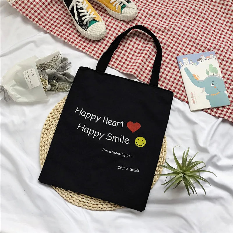 Women's Cute Basic Animal Letter Fruit Canvas Shopping bags