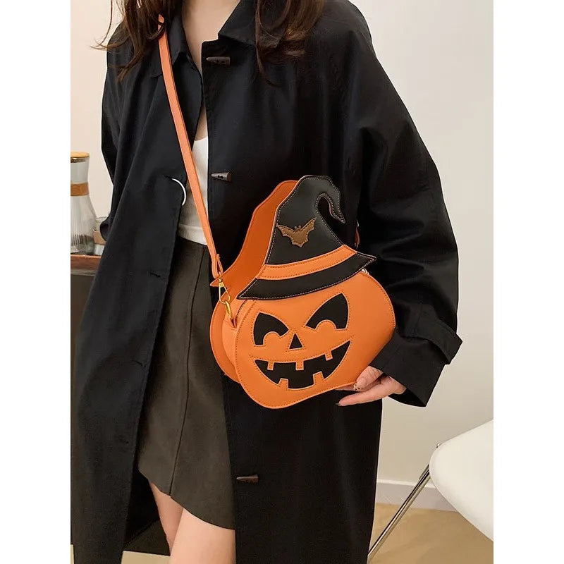 Halloween Pumpkin Shaped Irregular Women's Crossbody Bag Single Shoulder Bag Funny Design Polyester Lining PU Material Large Size