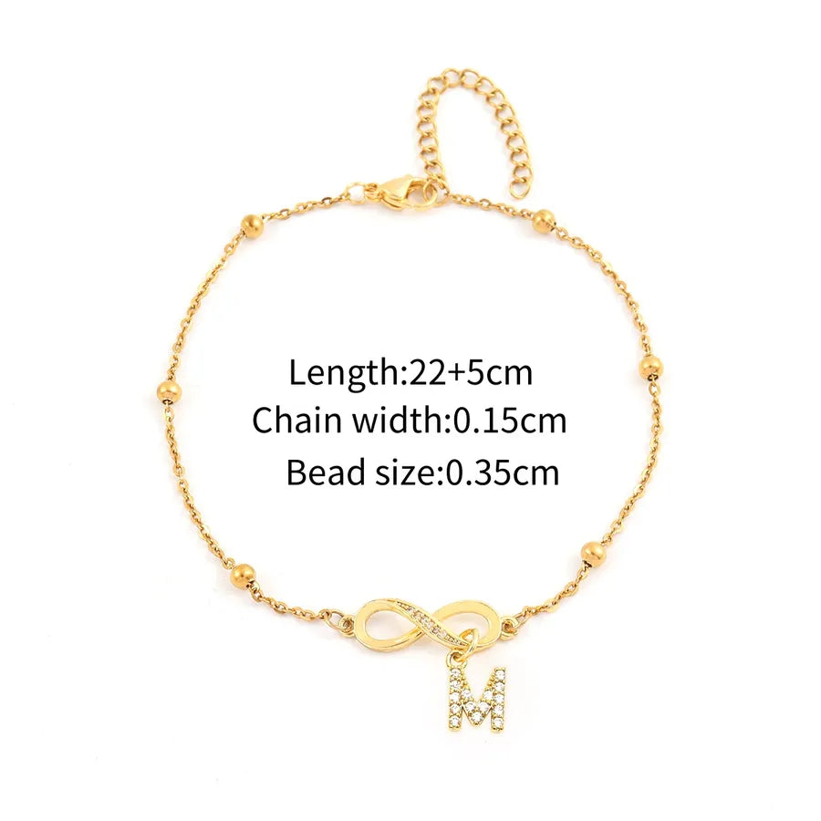 Wholesale Jewelry Simple Style Classic Style Letter Infinity 201 Stainless Steel Copper Zircon Anklet