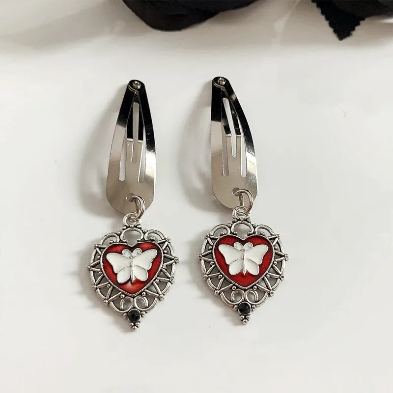 Retro Punk Women's Moon Heart Shape Butterfly Alloy Charm Hair Clips