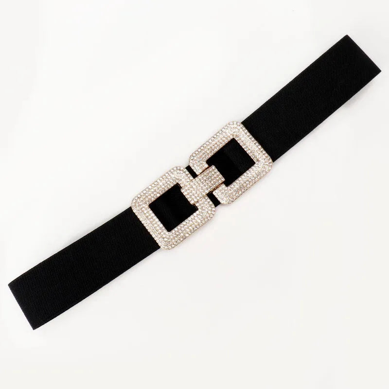 Basic Solid Color Imitation Leather Alloy Diamond Women's Leather Belts