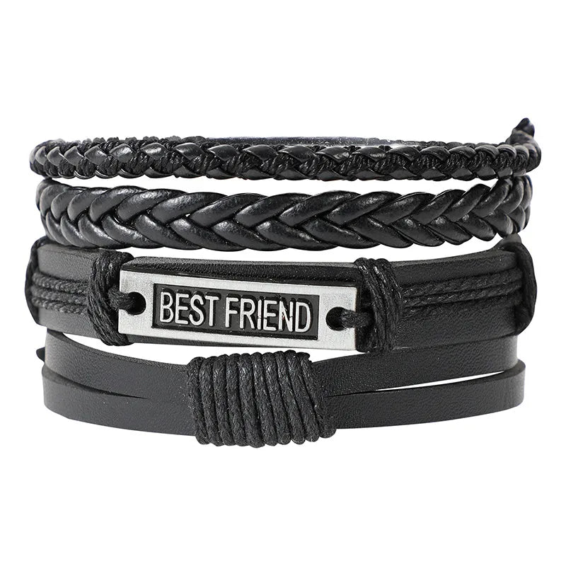 Vintage Style Classic Style Pentagram Letter Maple Leaf Pu Leather Alloy Woven Chain Wrap Bracelets Wholesale