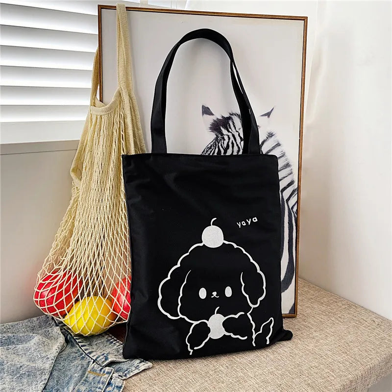 Women's Cute Basic Animal Letter Fruit Canvas Shopping bags