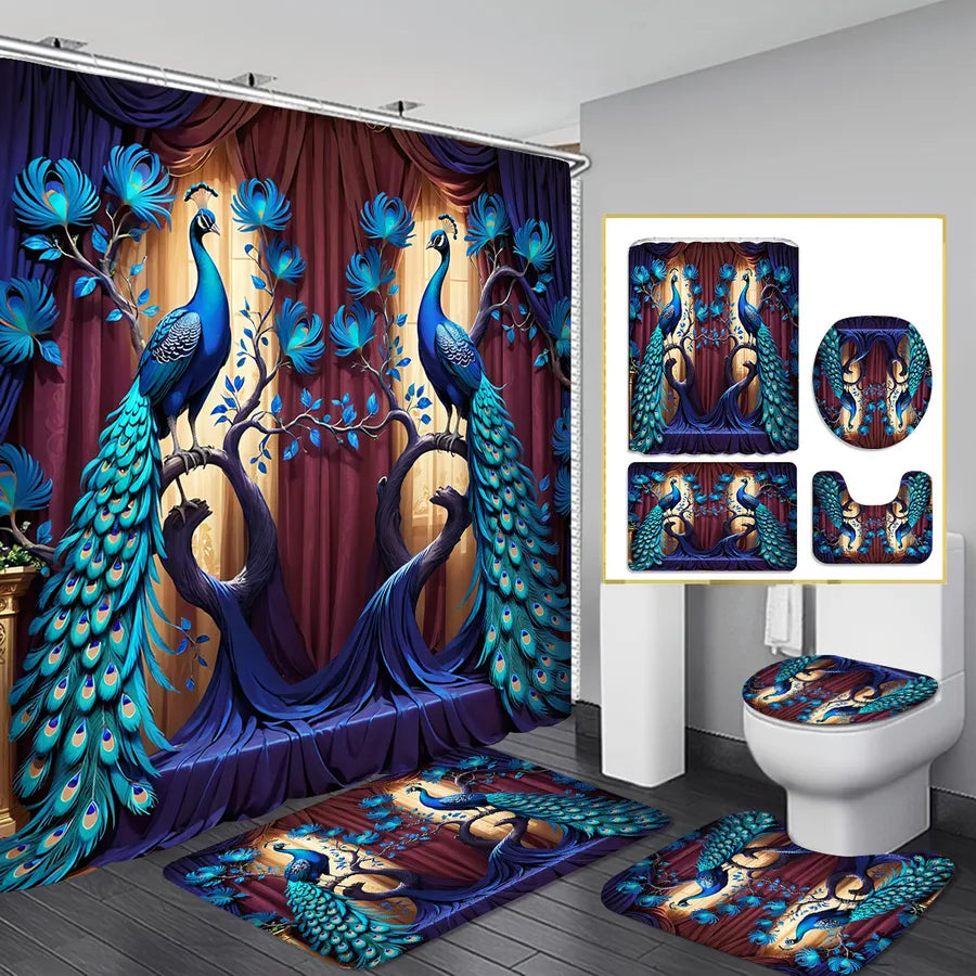 Pastoral Peacock Butterfly Snowflake Polyester Floor Mat Shower Curtain Window Accessories