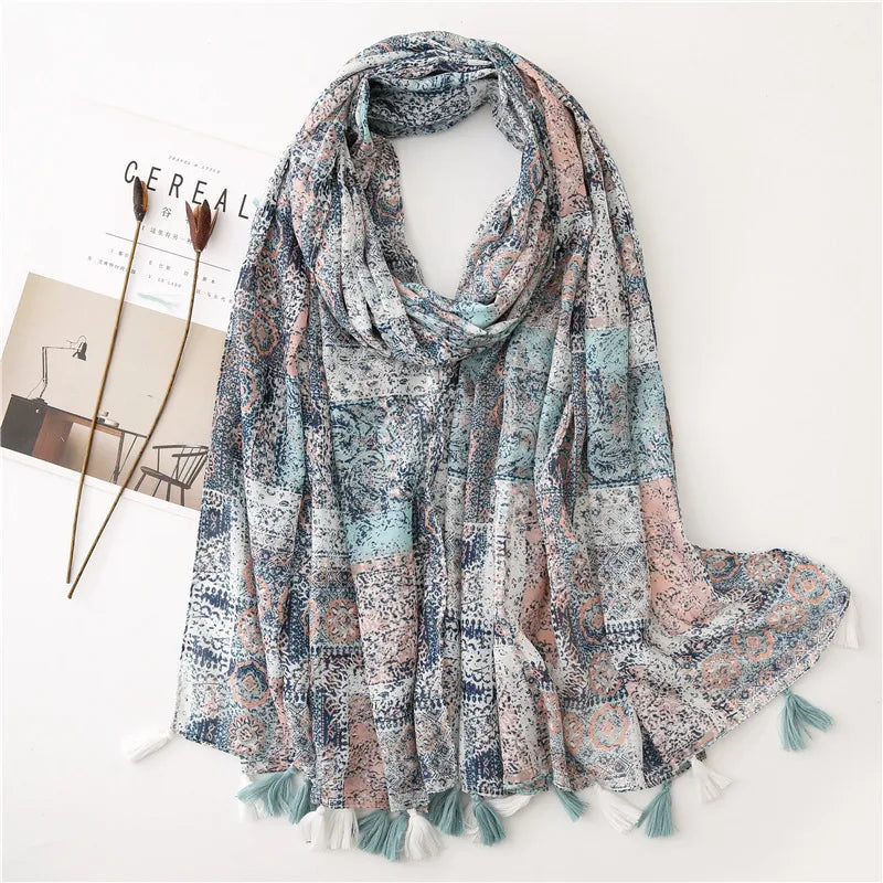 new scarf retro stitching bohemian cashew print silk scarf sunscreen yiwu wholesales