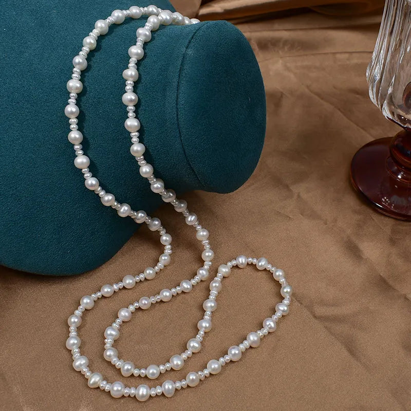Retro Baroque Irregular Freshwater Pearl Long Necklace Women Fashion Multi-Layered Stacking Sweater Chain Jewelry Accessory