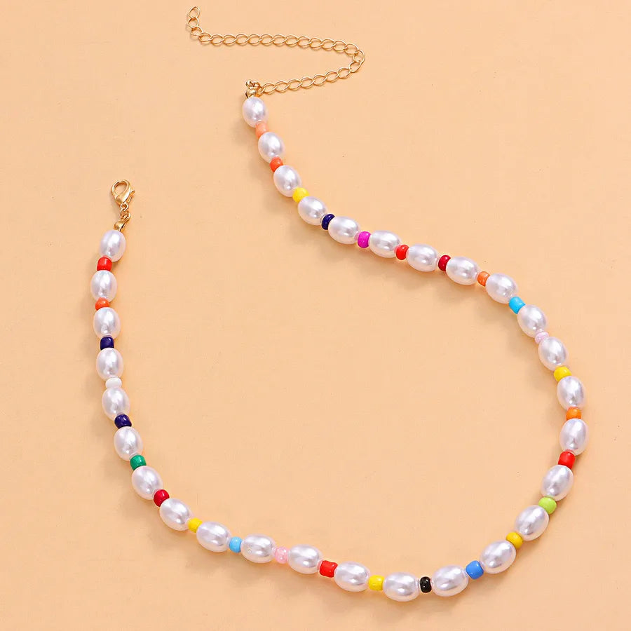 Cute Simple Style Oval Imitation Pearl Seed Bead Wholesale Necklace