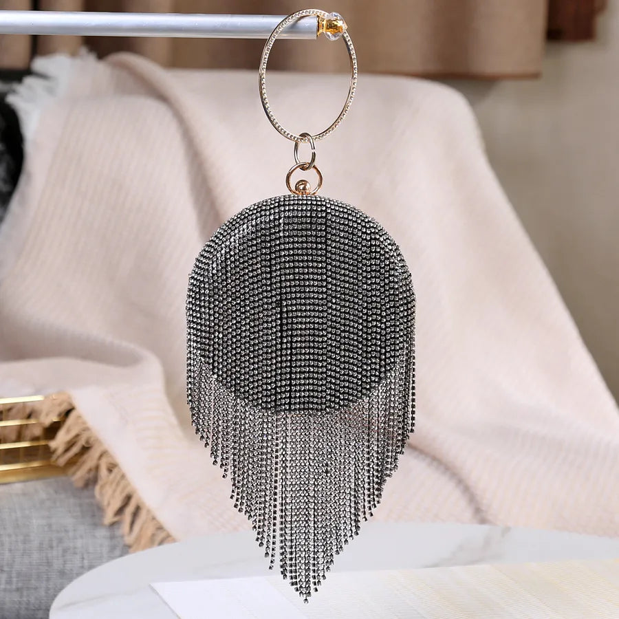 Cloth Solid Color Tassel Round Evening Bags