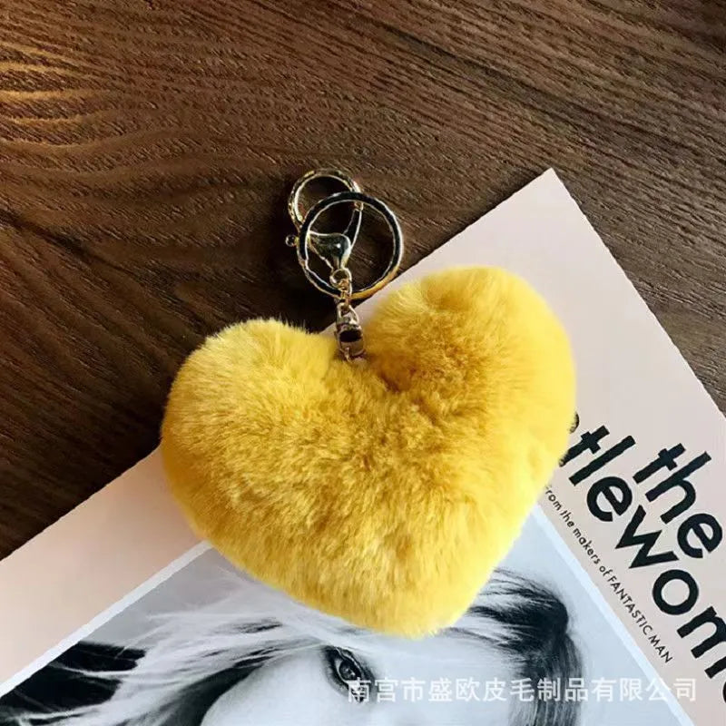 cute sweet solid color plush knitting keychain