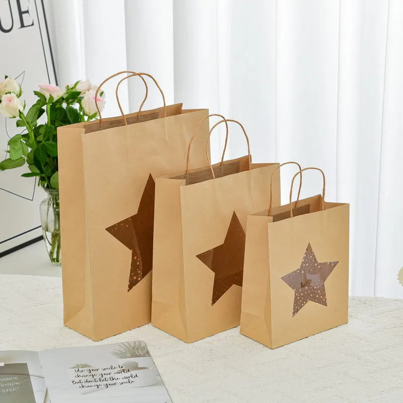 Creative Kraft Paper Gift Bag Handbag Window Shopping Birthday Simple Packaging Gift Bag