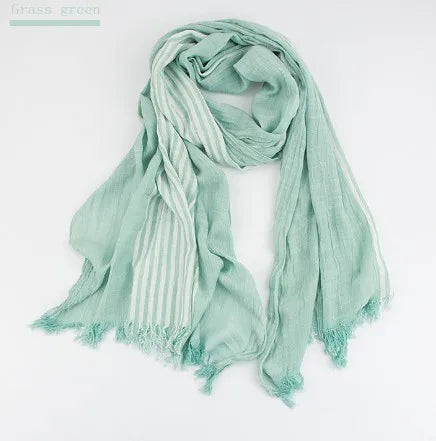 women's fashion stripe cotton tassel cotton linen scarves