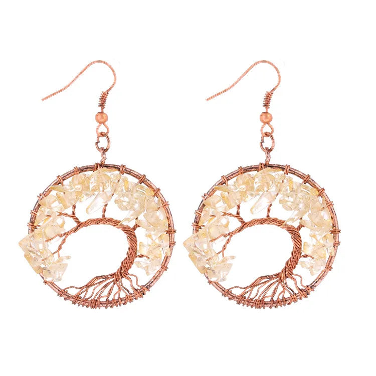 1 pair simple style leaf natural stone copper drop earrings