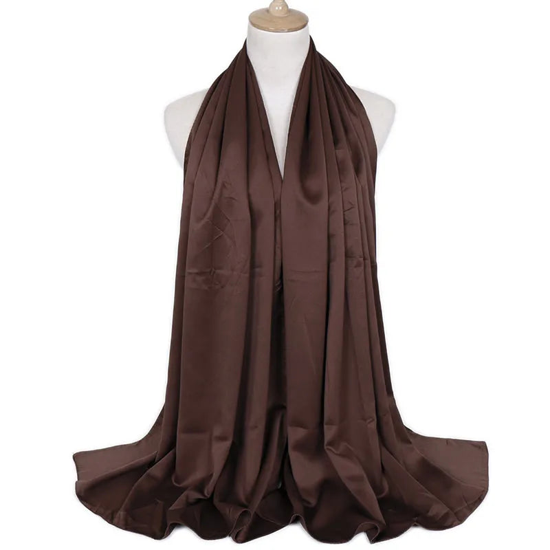 women's lady solid color satin silk scarves