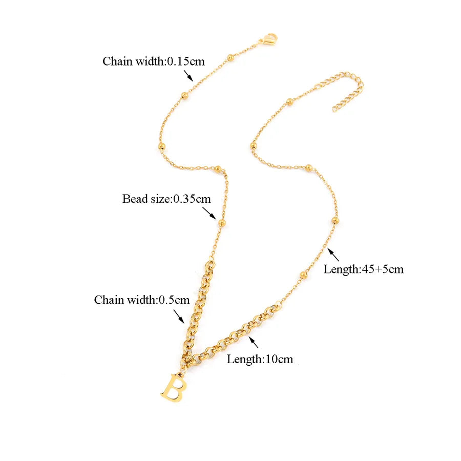 Wholesale Jewelry Casual Elegant Simple Style Letter 201 Stainless Steel 304 Stainless Steel round Pearl Chain ball chain Pendant Necklace