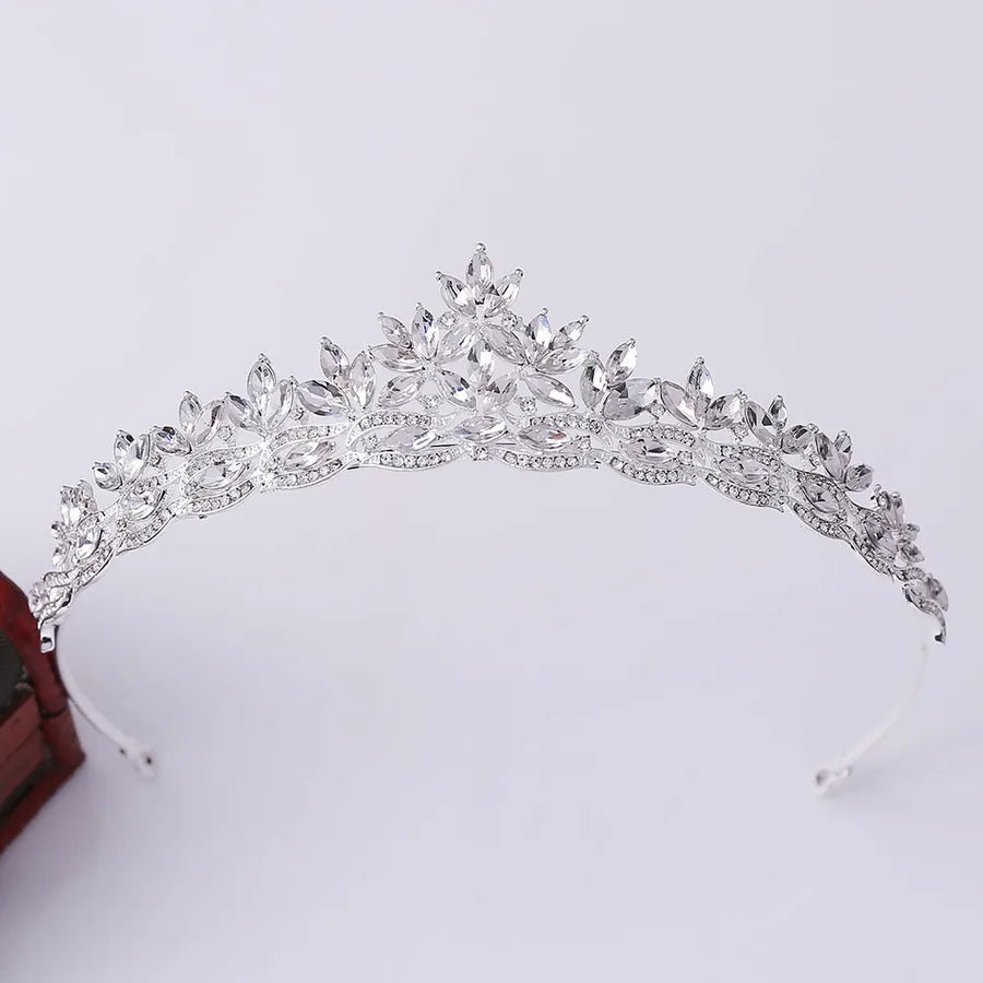 fashion leaf alloy hollow out inlay crystal rhinestones crown 1 piece