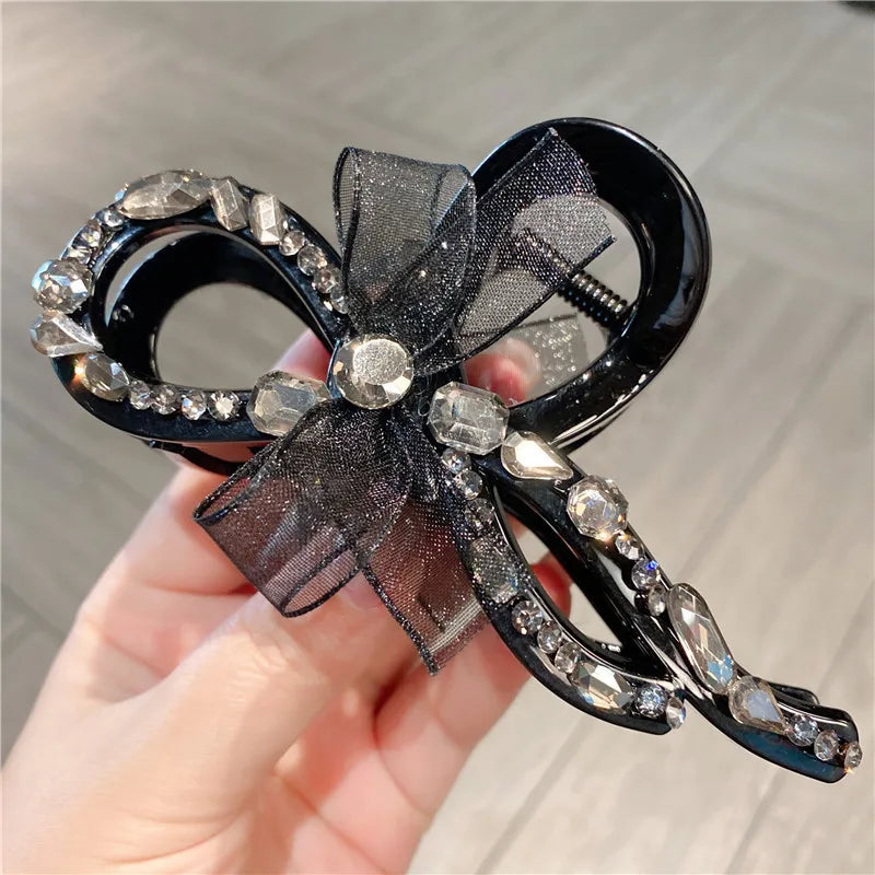 Elegant New Dongdaemun Black Lace Butterfly Knot Hair Clip For Women Large Size Updo Shark Clamp Hair Accessories
