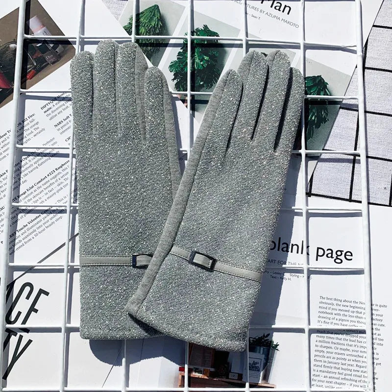 Fashionable Autumn and Winter EL Wire AB Version Women's Gloves Fleece Lined Outdoor Driving Touch Screen Embroidered Gloves