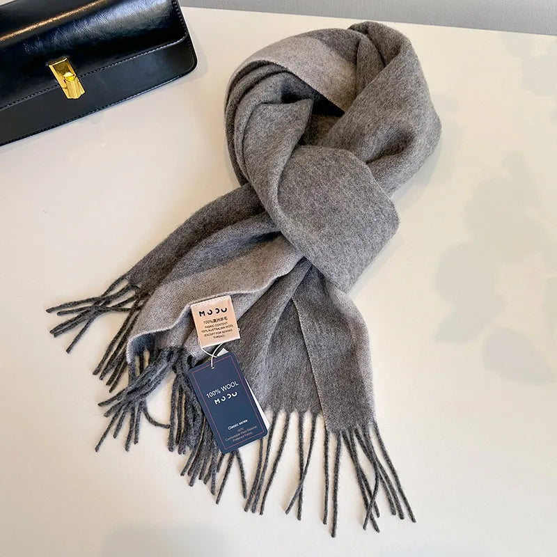 Women's Simple Style Solid Color Fleece Tassel Scarf