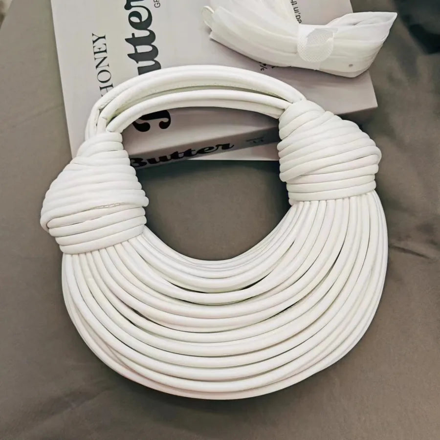 Women's Small Pu Leather Stripe Elegant Vacation Dumpling Shape Zipper Straw Bag