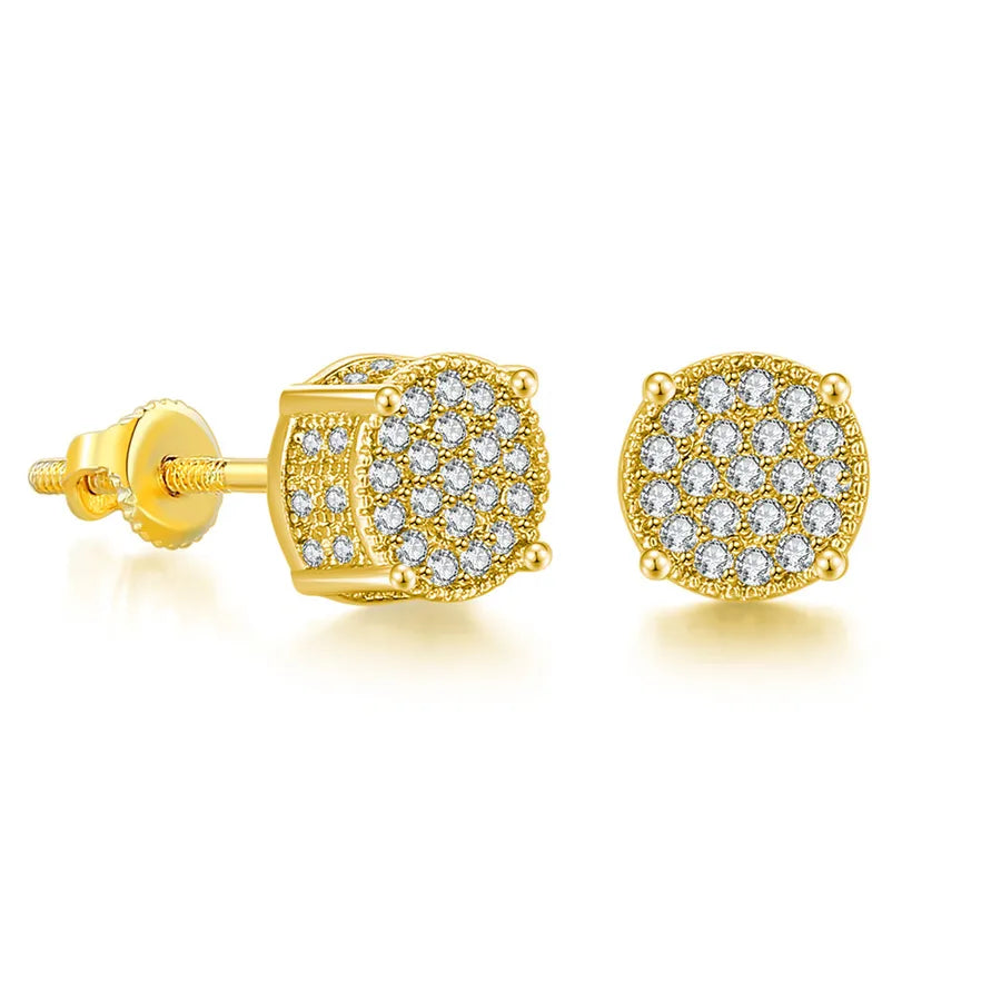 1 Pair Hip-Hop Round Square Heart Shape Plating Inlay Copper Zircon White Gold Plated Gold Plated Ear Studs